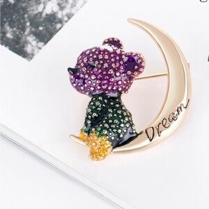 Dream Moon Bear Crystal Brooch - Purple, Green, Gold